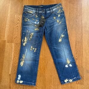 NEW Dolce & Gabbana (D&G) Capris Cropped Jeans Women Size 40 Blue Gold